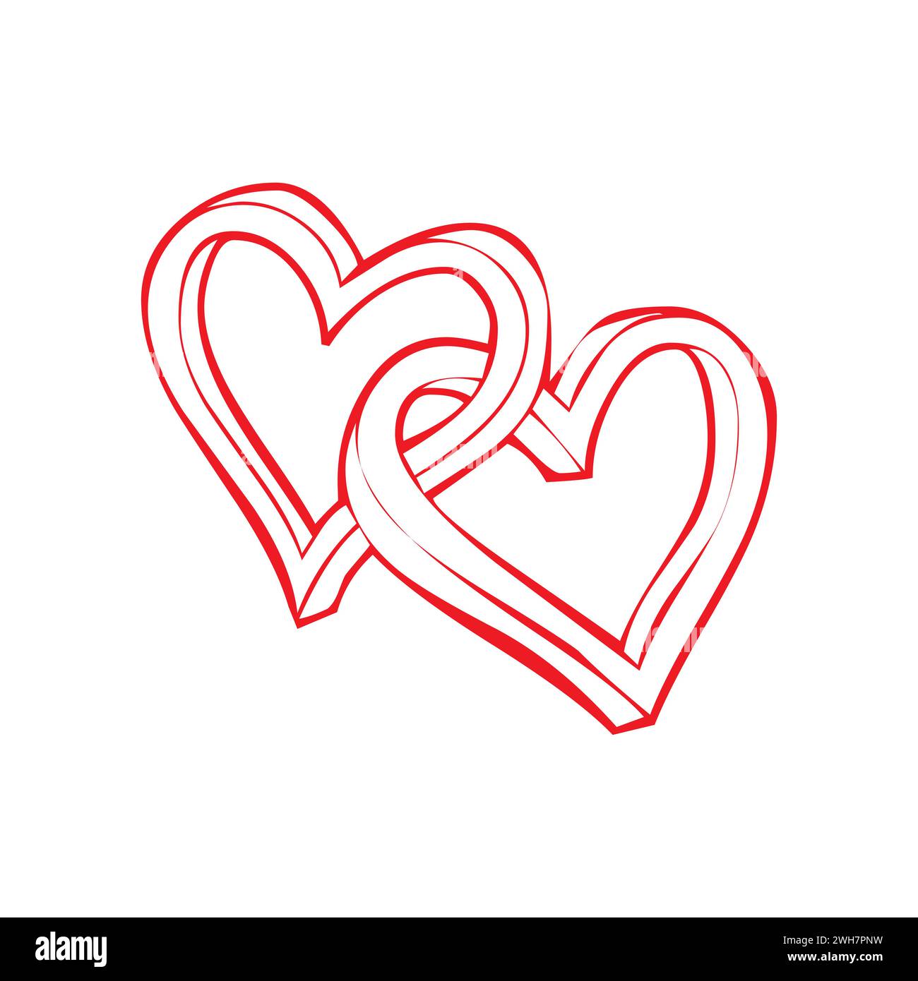 Hand Gezeichnete Rote Herzen Zusammengebunden Vektor-Illustration Stock Vektor