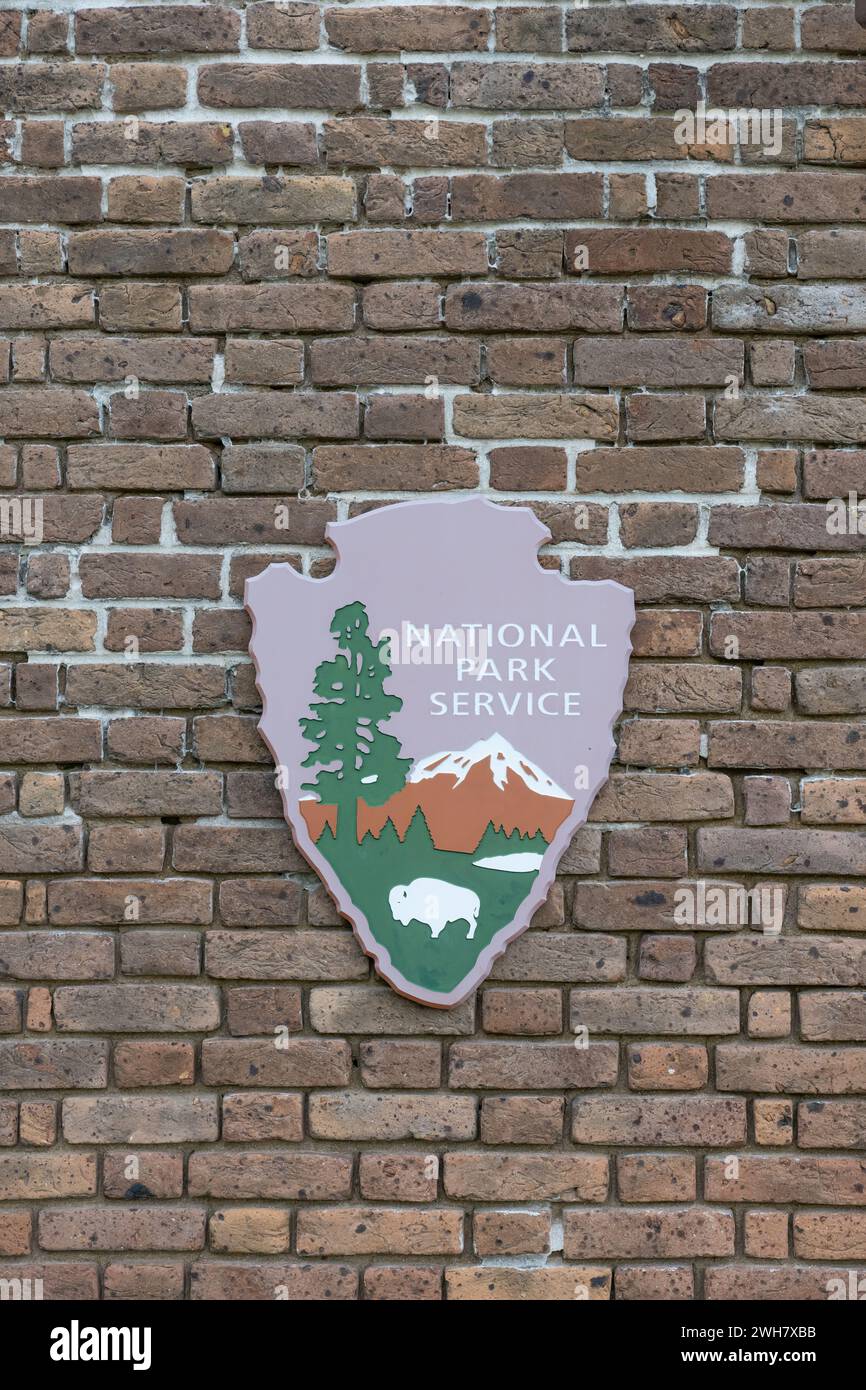 Schild des National Park Service an der Innenwand von Fort Jefferson, Dry Tortugas National Park, Florida, USA. Stockfoto