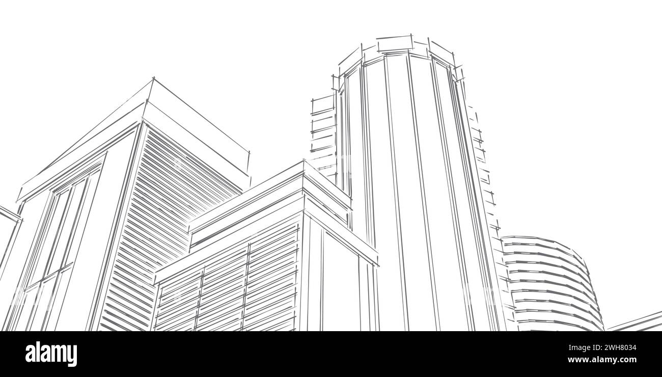 Technisches Projekt der Stadt .Zeichnung von Wolkenkratzern, Gebäuden.Großstädte Stadtansichten und Gebäude. Stock Vektor