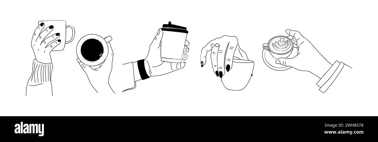 Handset, das Tassen mit Kaffee und Tee hält. Stock Vektor