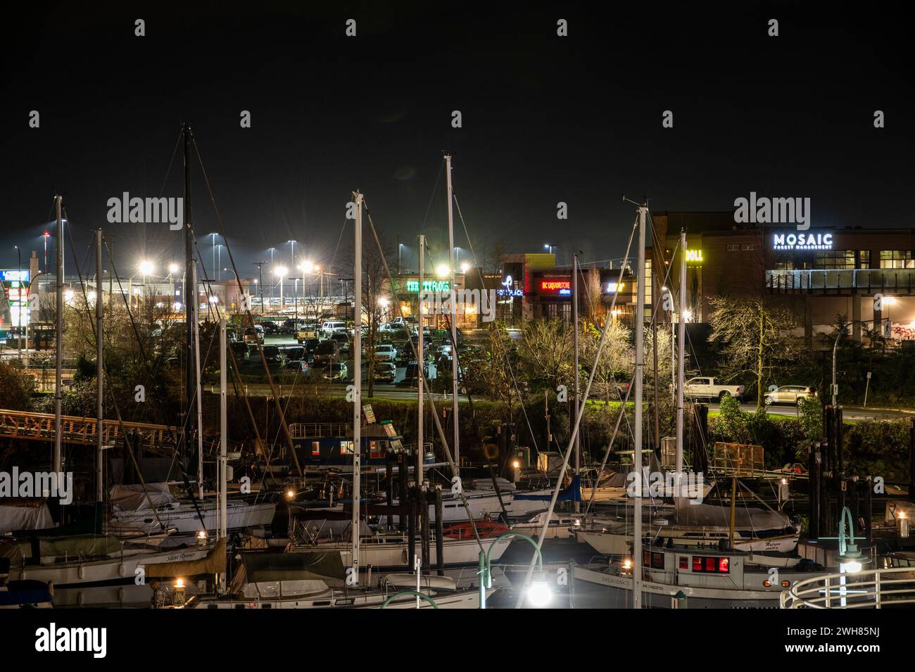 Hafen bei Nacht in Nanaimo, British Columbia, Kanada Stockfoto