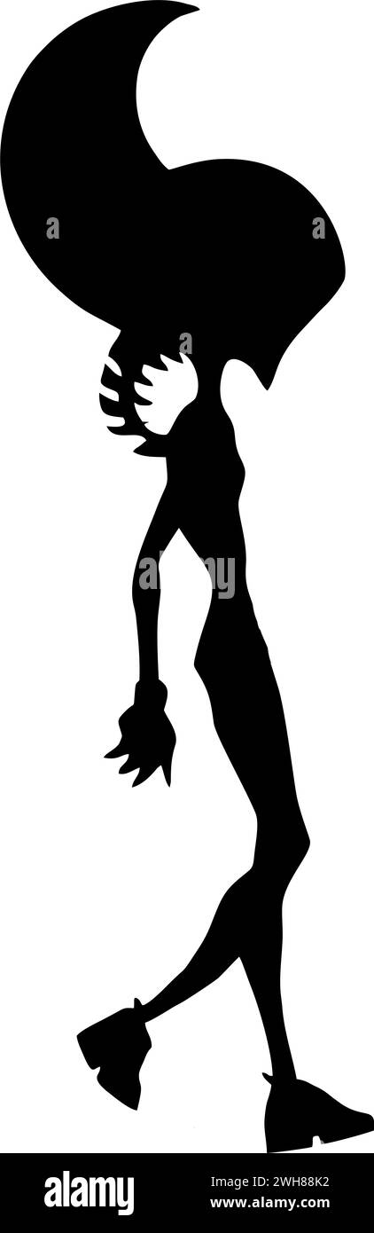 Einfache schwarze Umrisszeichnung Silhouette Alien, Logo, Design Stockfoto