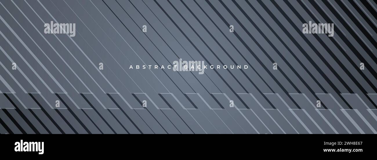 Grauer Vektor moderner abstrakter Hintergrund mit 3D-Streifen. Graues, geometrisches Bannerdesign. Breites horizontales Hintergrundkonzept mit Linien Stock Vektor