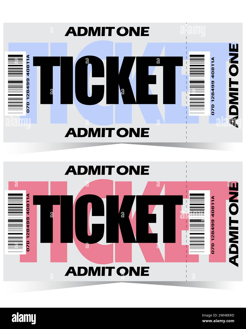 2 Eintrittskarten für Veranstaltungen im Retro-Stil in Blau und Pink, eine Eintrittskarte zulassen Stock Vektor