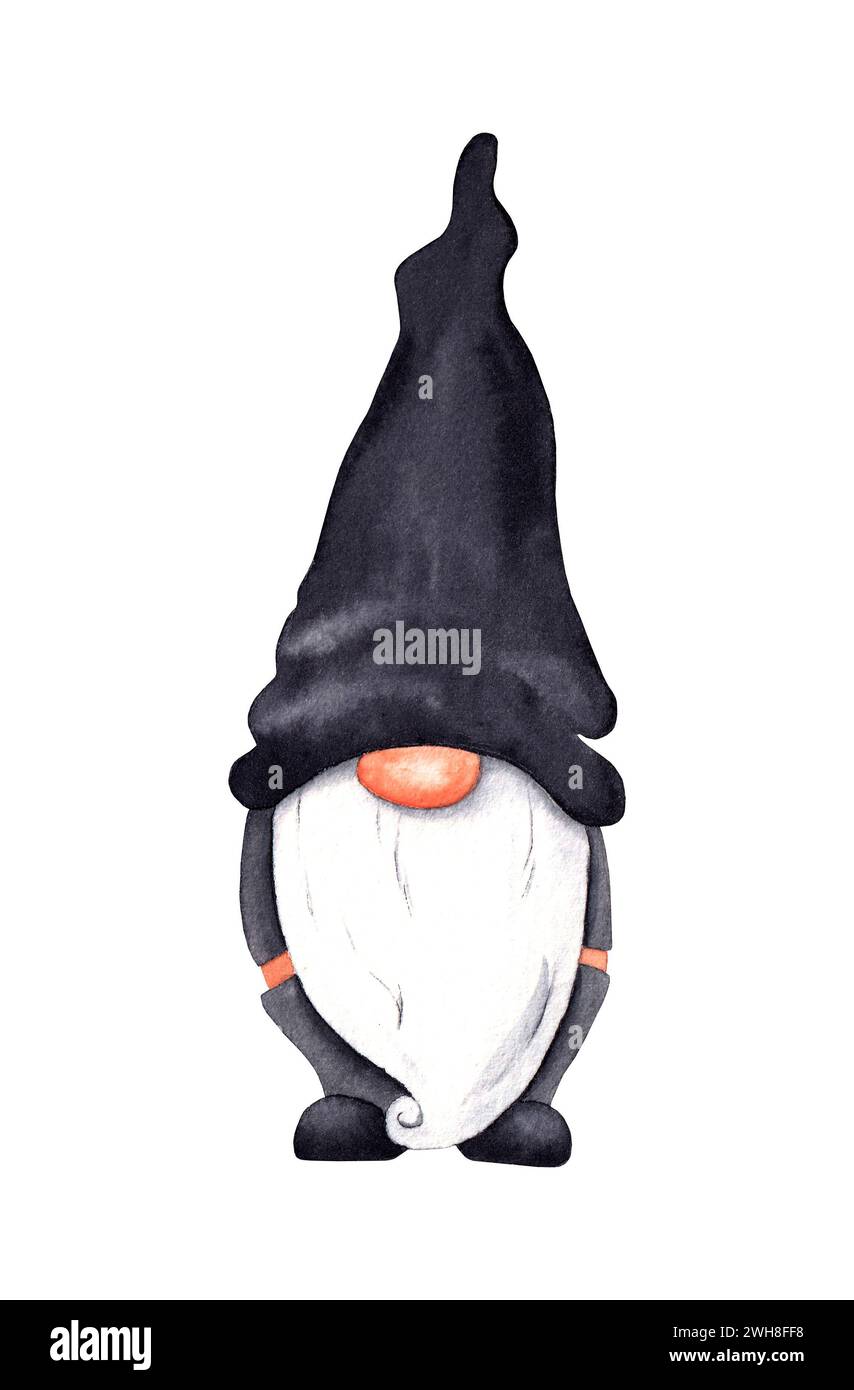 Aquarell Halloween-Zwerg in schwarzen Farben Stockfoto