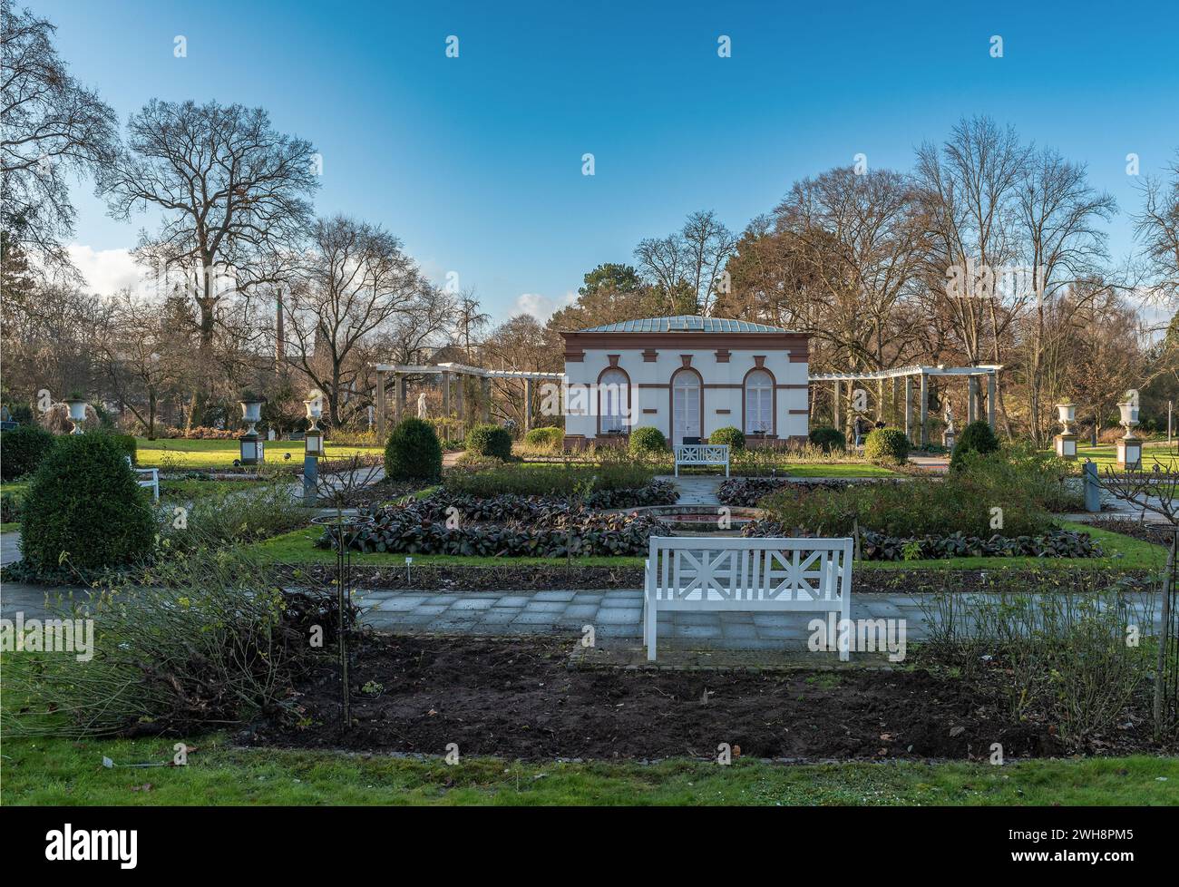 Das Gelände des Frankfurter Palmengartens im Winter Stockfoto