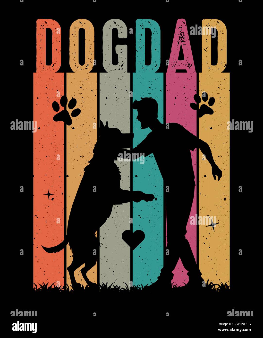 Dog Dad Retro Vintage T-Shirt Design, T-Shirt für Hundeliebhaber Männer. Geeignet für Grußkarten, Poster, Becher, Notizbücher und Druckdesign Stock Vektor