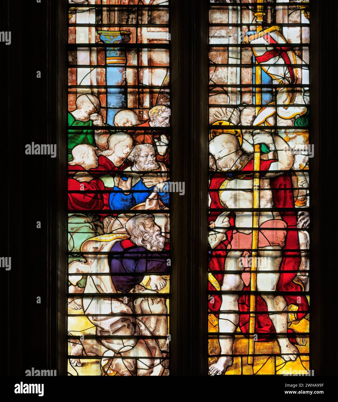 Der ungläubige Schüler Thomas steckt seine Hand in die Körperwunde des auferstandenen Jesus Christus; King's College Chapel, University of Cambridge, E. Stockfoto