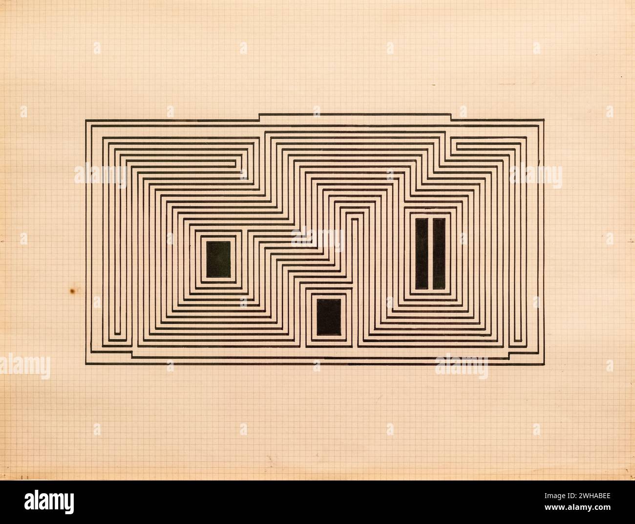 Studie für ein grafisches tektonisches Heiligtum, Tusche auf Papier, 1942, Josef Albers, Bauhaus Stockfoto
