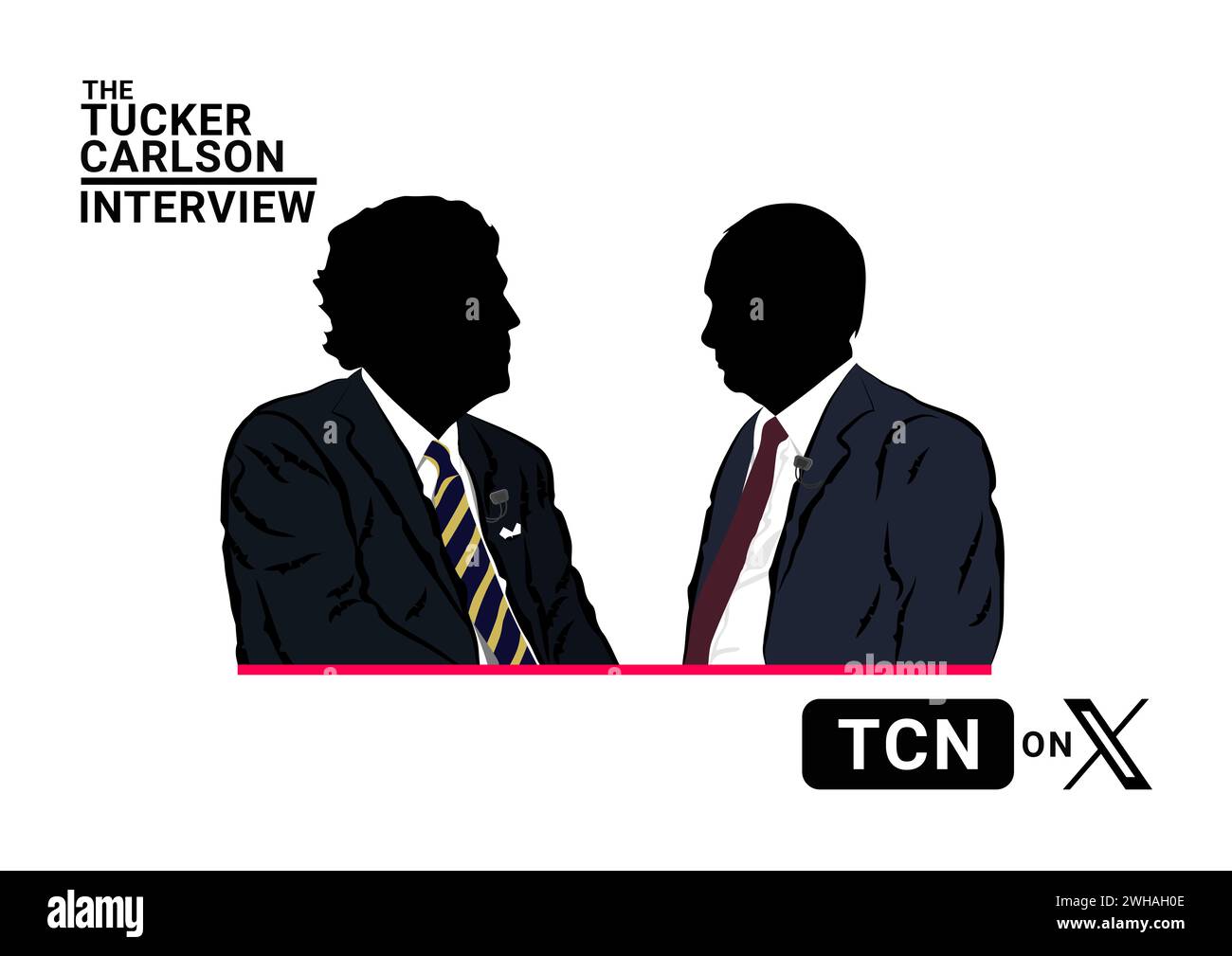 Moskau. Februar 2024. Der amerikanische Journalist Tucker Carlson bestätigte, dass er beabsichtige, den russischen Präsidenten Wladimir Putin in Moskau zu interviewen. Stockfoto