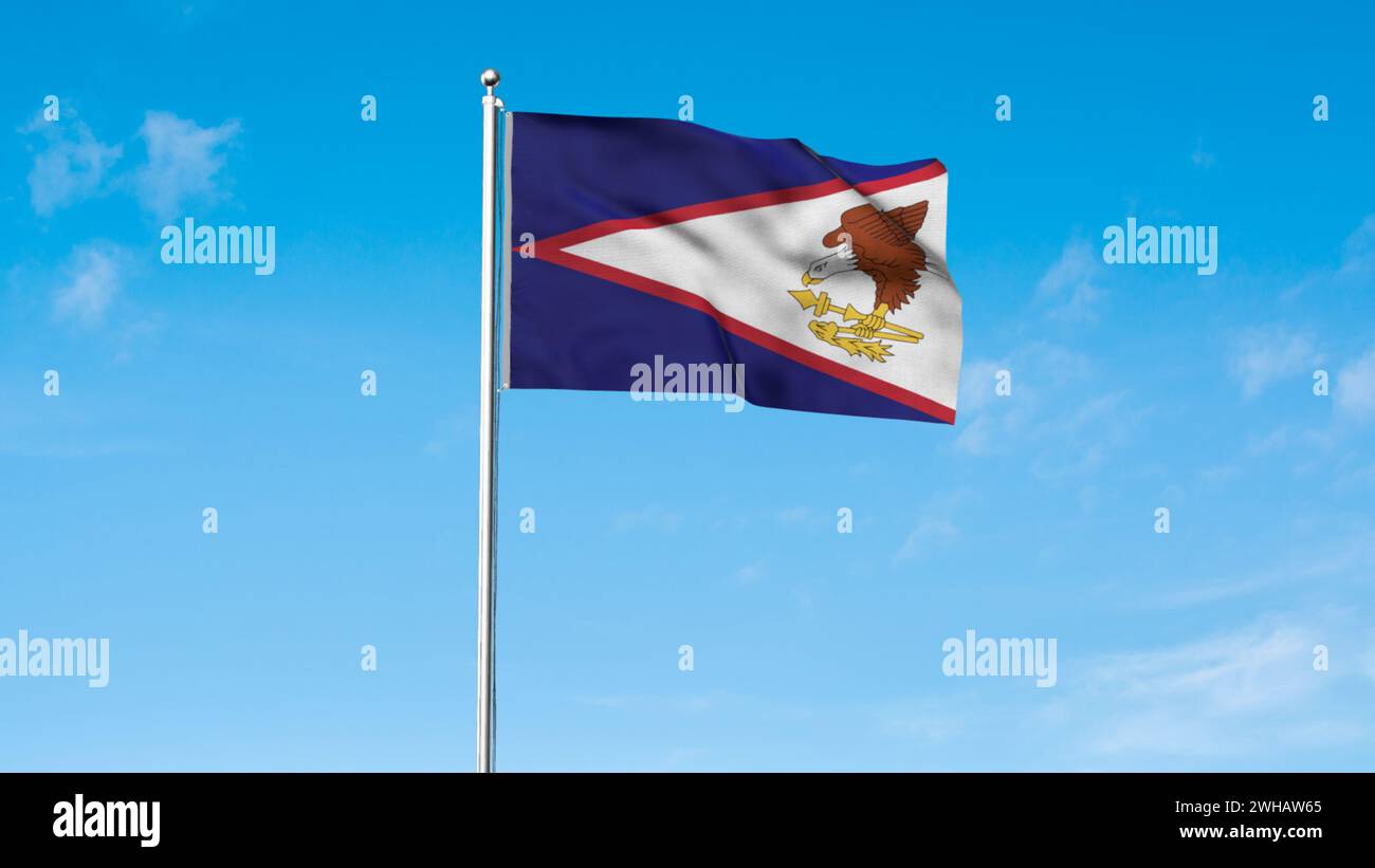 Hohe detaillierte Flagge von Amerikanisch-Samoa. Nationalflagge von Amerikanisch-Samoa. 3D-Abbildung. Stockfoto