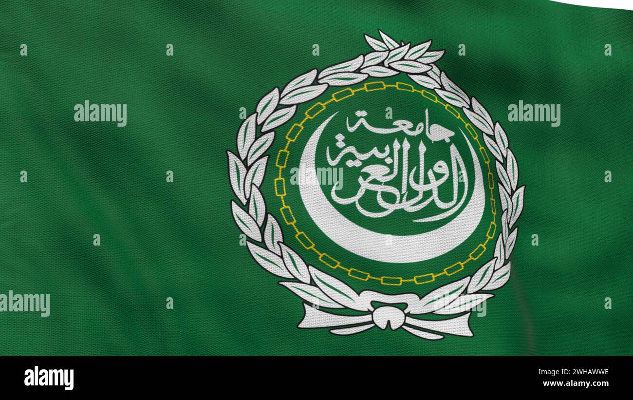 Hohe detaillierte Flagge der Arabischen Liga. Flagge der Arabischen Nationalliga. Asien. 3D-Abbildung. Stockfoto