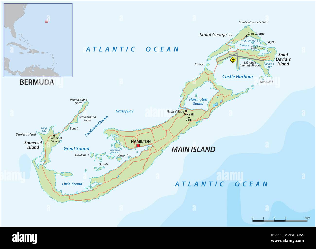 Karte der britischen Überseegebiete Bermuda Stock Vektor