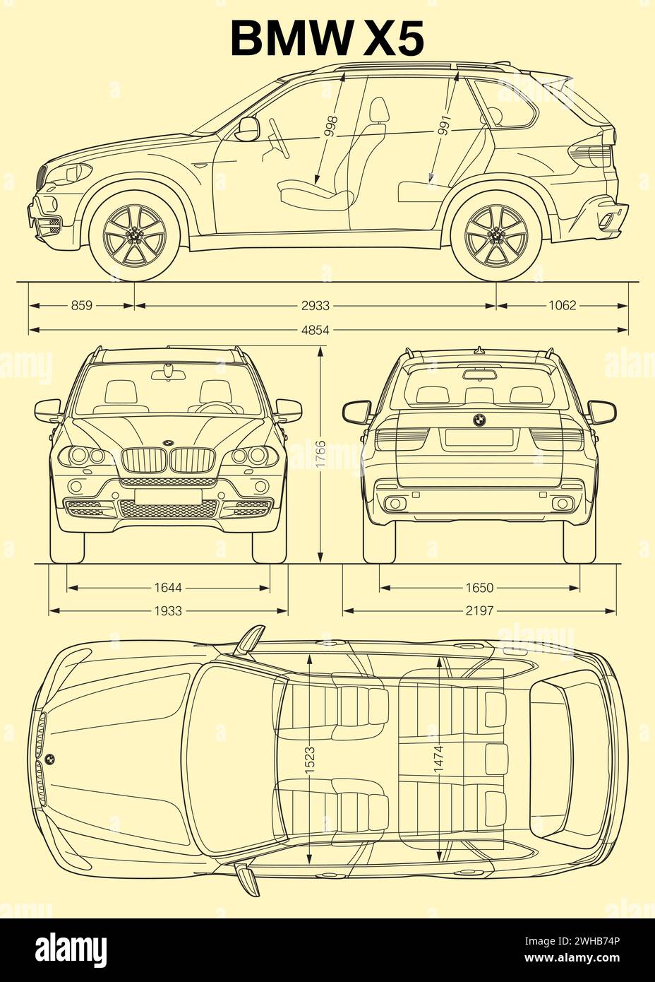 2007 BMW X5-Fahrzeugplan Stock Vektor