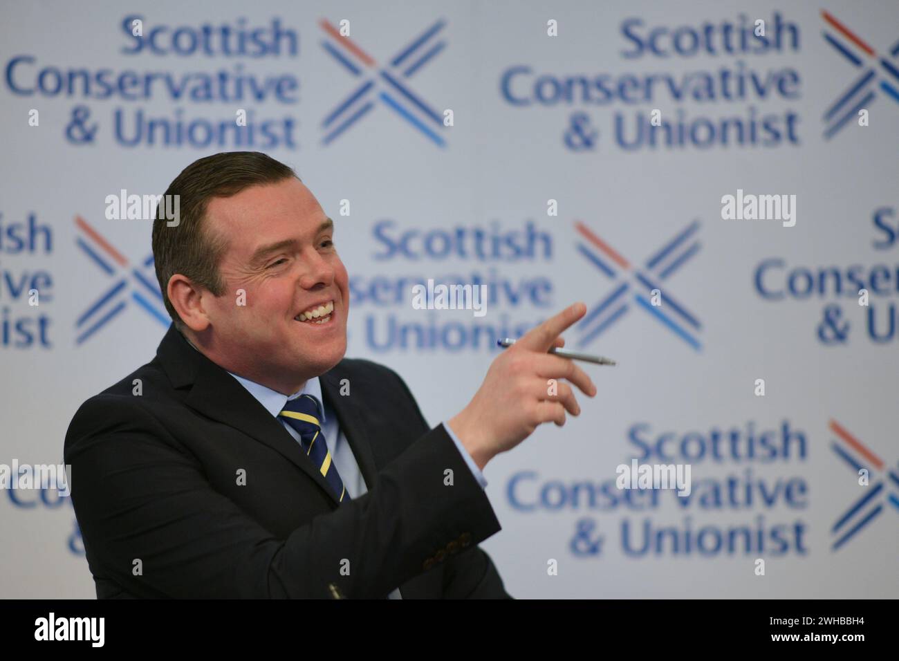 Edinburgh Schottland, Vereinigtes Königreich 9. Februar 2024. Der Vorsitzende der schottischen Konservativen Douglas Ross im Edinburgh, BioQuarter, hält eine Keynote-Rede über Schottlands NHS. Credit sst/alamy Live News Stockfoto