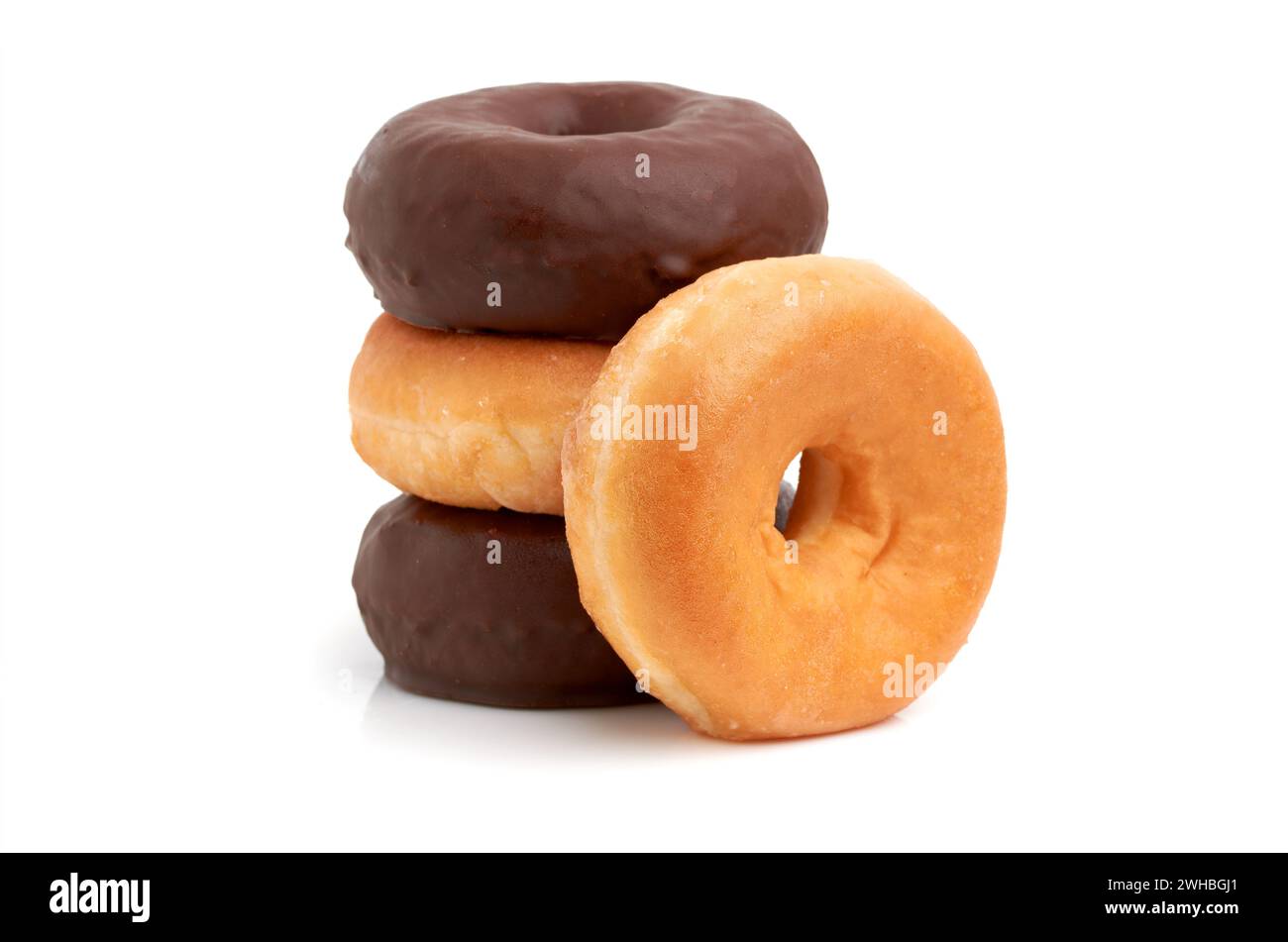 Gemischte Donut-Gruppe mit weißem Hintergrund Stockfoto