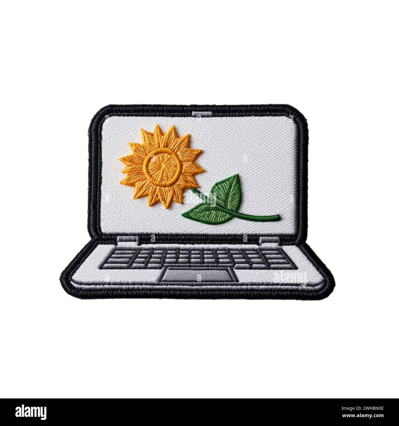 Aufgesticktes Aufnäher mit Notebook-Logo auf isoliertem transparentem Hintergrund Stockfoto