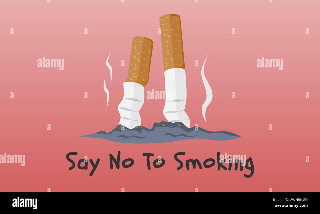 Die Zigarette auf den Boden legen. Sagen Sie Nein zum Rauchkonzept. Konzept des World No Tobacco Day. Vektorabbildung. Stock Vektor