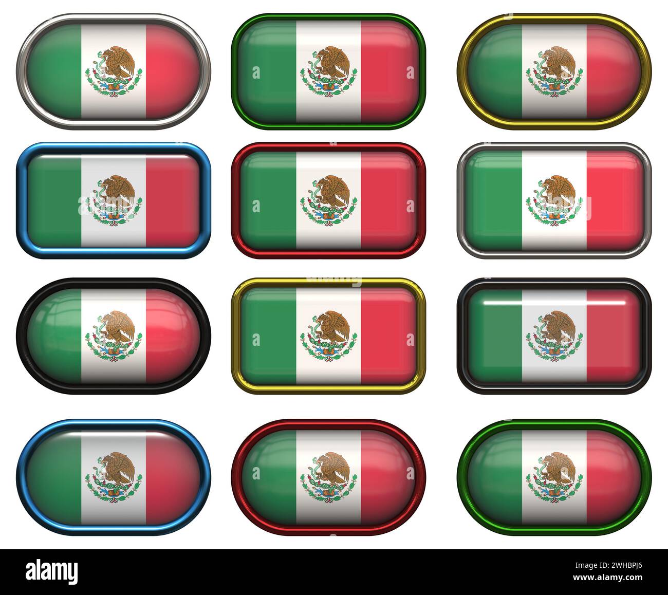 12 Knöpfe der Flagge von Mexiko Stockfoto