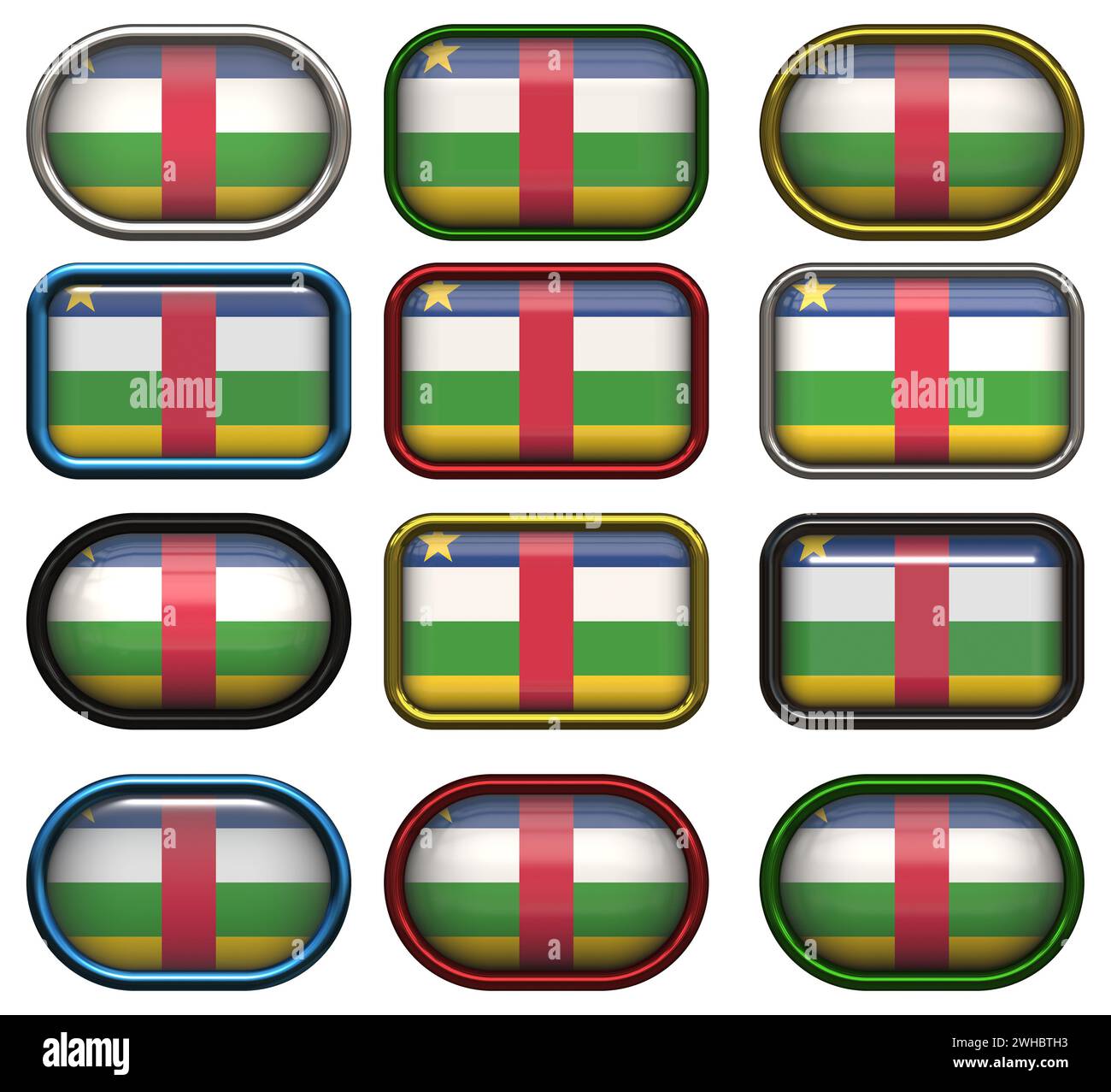 Zwölf Knöpfe der Flagge der Zentralafrikanischen Republik Stockfoto