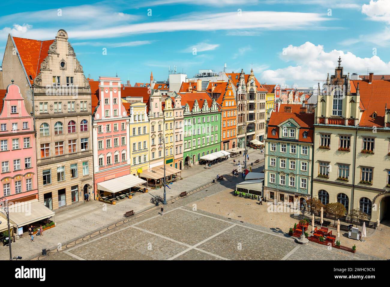 Bunte Gebäude auf dem Marktplatz von Breslau Stockfoto