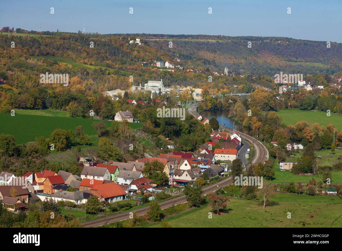 Dorf Saaleck im Saaletal bei Bad Kösen, Naumburg, Sachsen-Anhalt, Deutschland, Europa Stockfoto