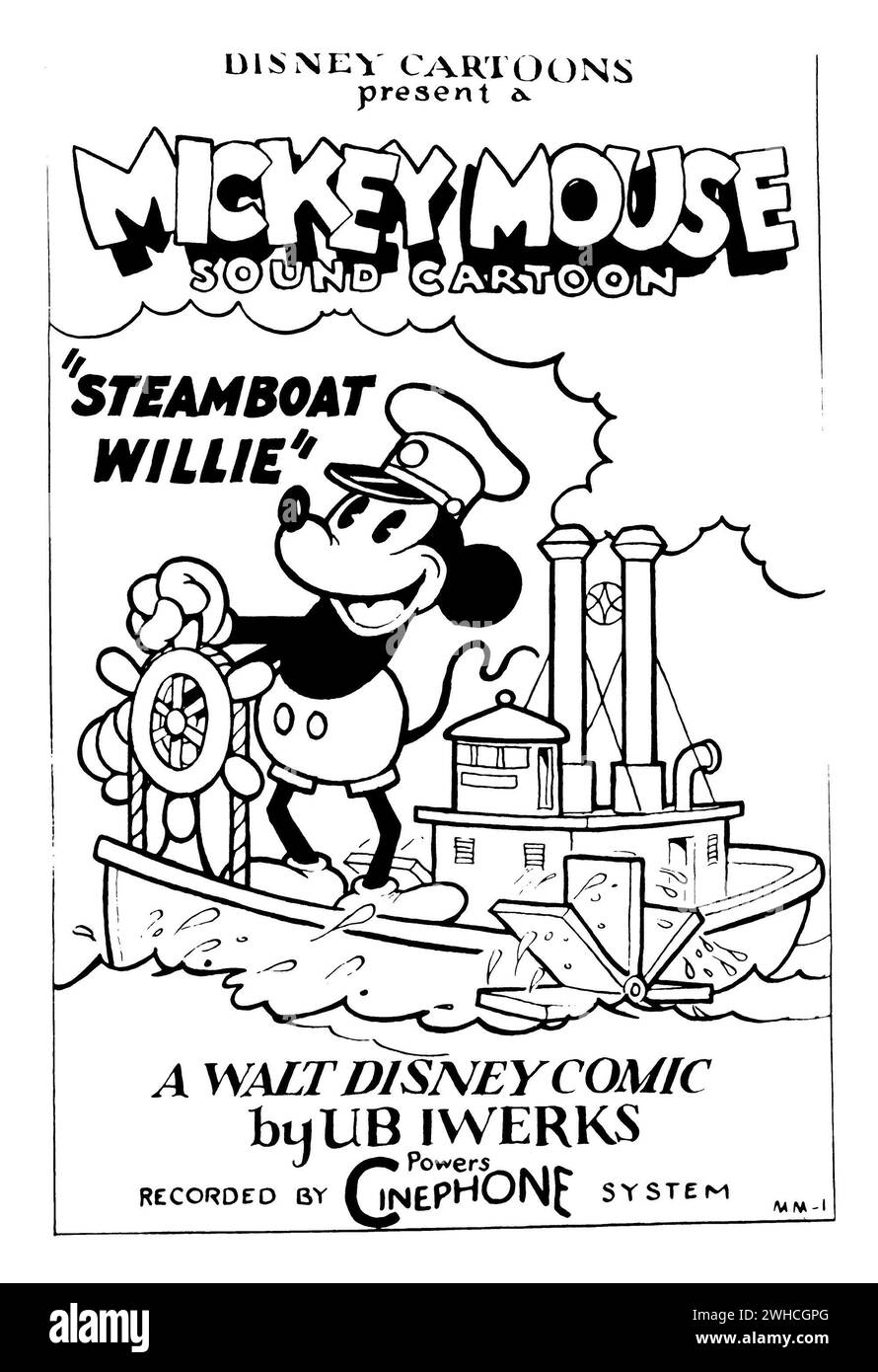Dampfboot Willie. Original-Poster zum Cartoon von 1928, Steamboat Willie – Mickey Mouse erster animierter Kurzfilm. Stockfoto