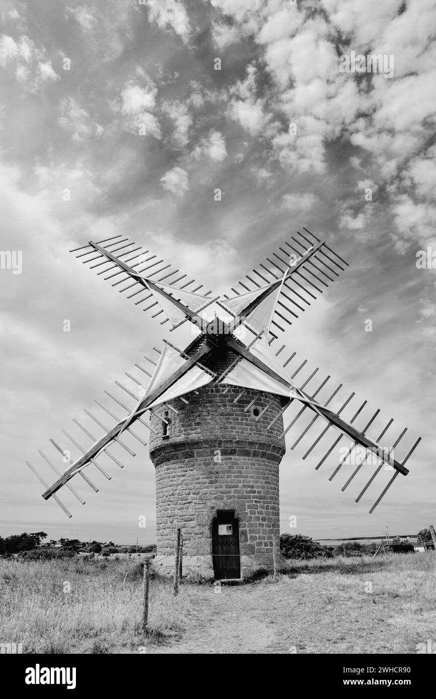 Windmühle Moulin de la Falaise, Batz-sur-Mer, Loire-Atlantique, Pays de la Loire, Bretagne, Frankreich Stockfoto