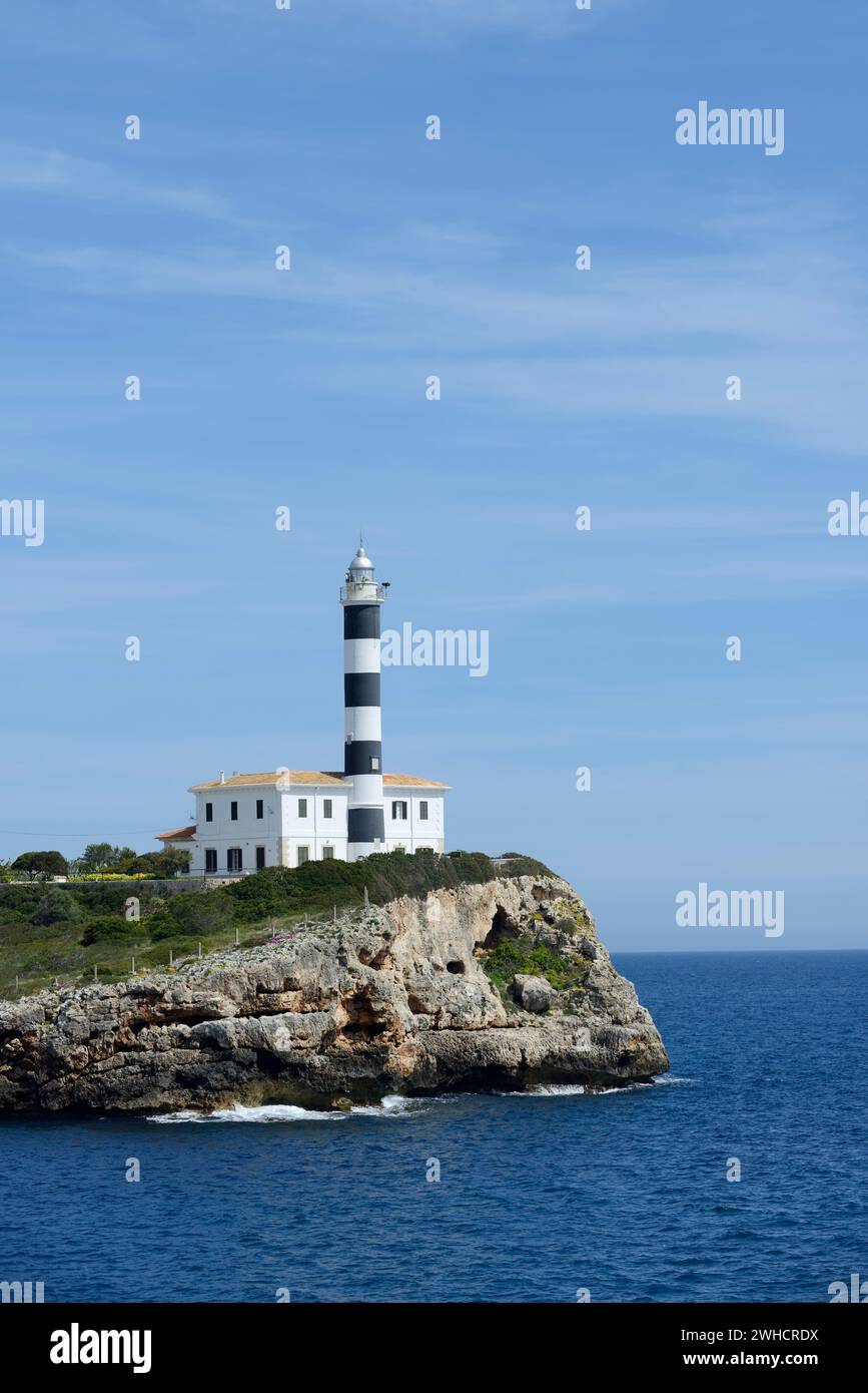 Leuchtturm, Punta de ses Crestes, Porto Colom, Mallorca, Balearen, Spanien Stockfoto