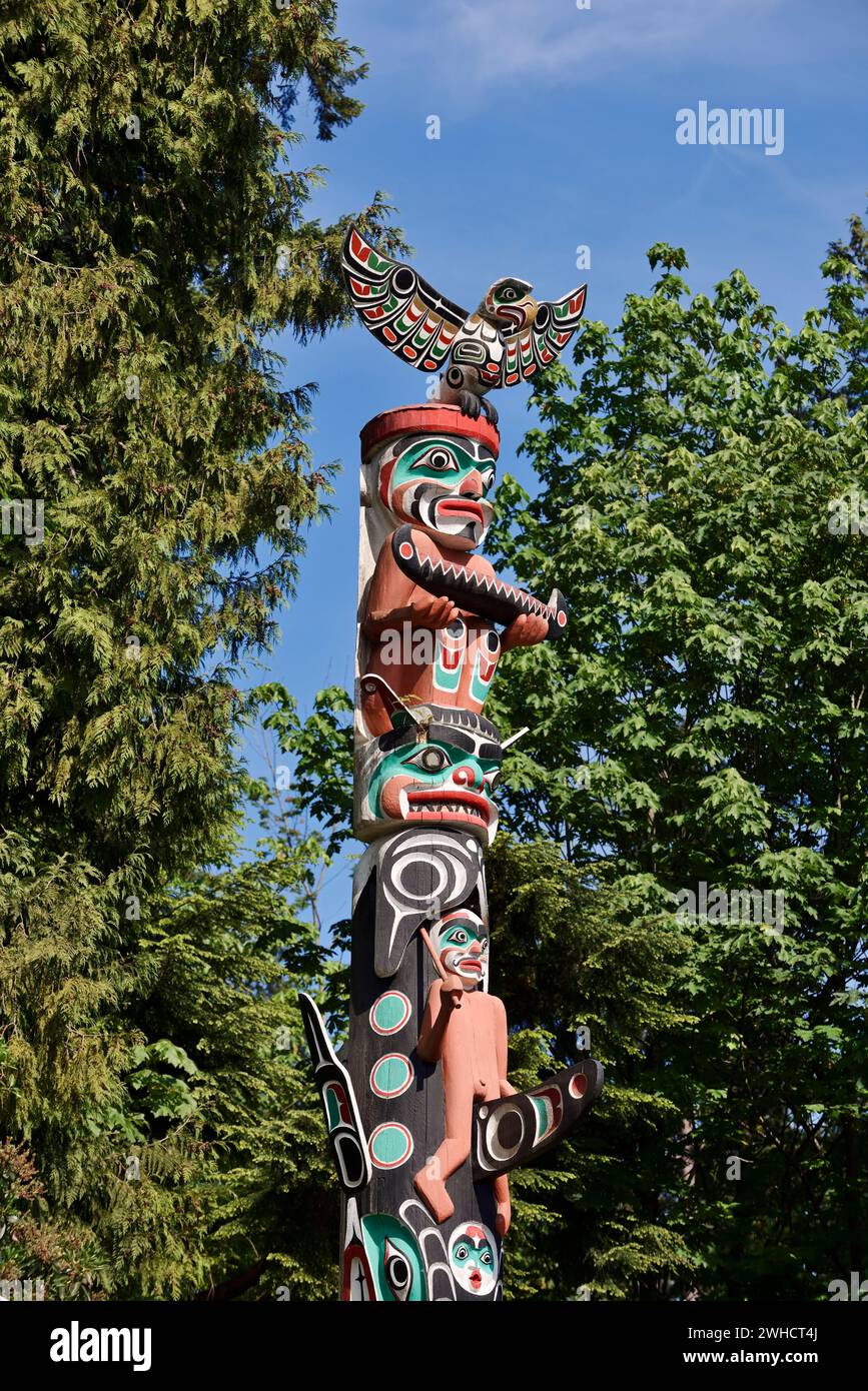 Totem Pole, GA'akstalas Totem Pole, Stanley Park, Vancouver, British Columbia, Kanada Stockfoto