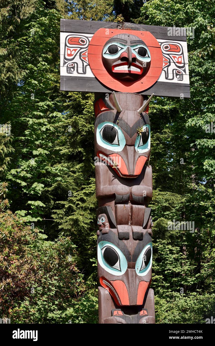 Totem Pole, Chief Skedans Leichenhalle Totem Pole, Stanley Park, Vancouver, British Columbia, Kanada Stockfoto