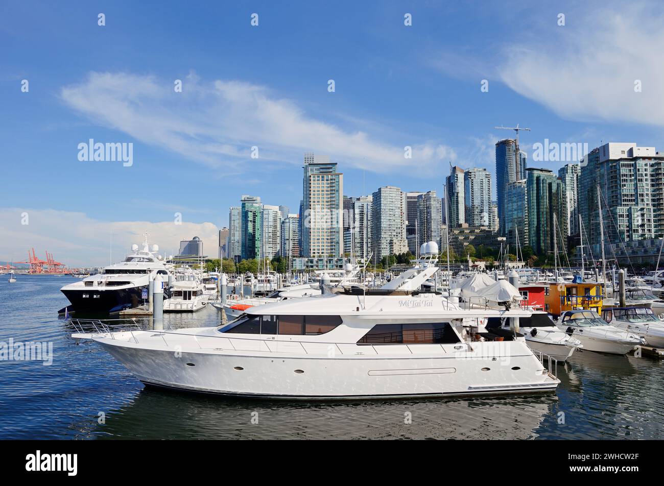 Wolkenkratzer und Hafen, Coal Harbour, Burrard Inlet, Vancouver, British Columbia, Kanada Stockfoto