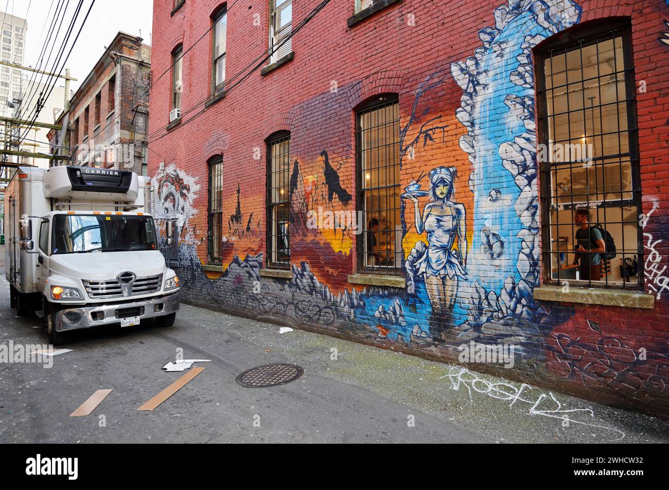 Graffiti an einer Hauswand, Vancouver, British Columbia, Kanada Stockfoto