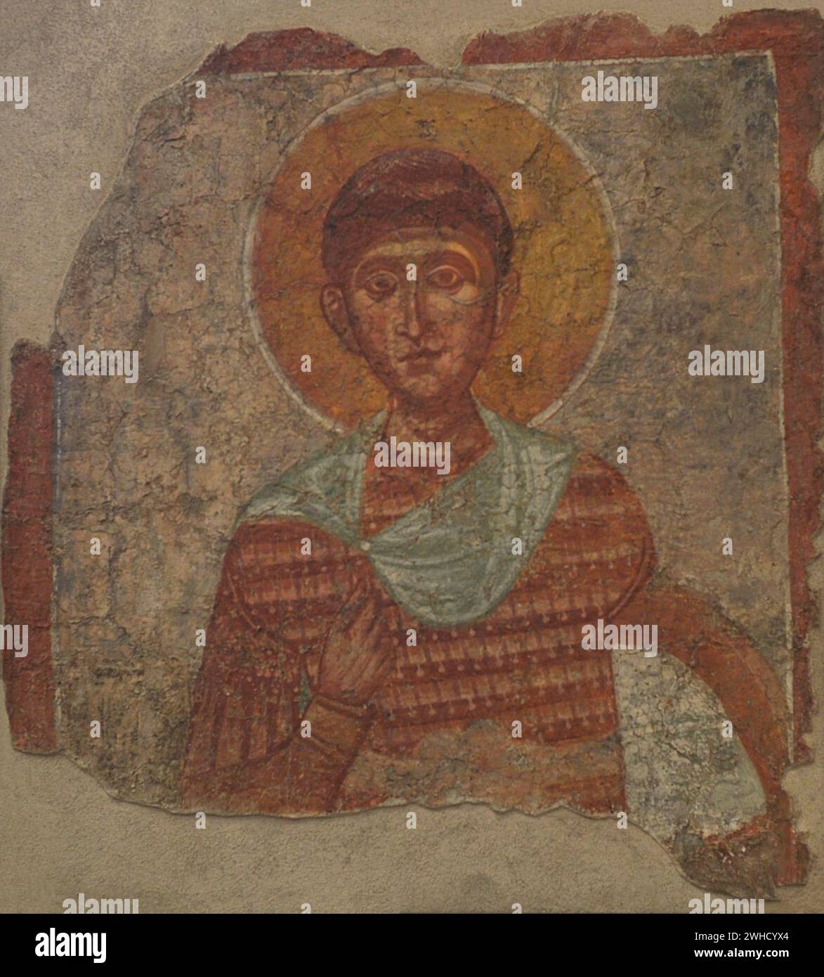 St. Demetrius von Thessalonica (ca. 270- ca. Nr. 306). Griechischer christlicher Märtyrer, der in Sirmium (heute Sremska Mitrovica, Serbien) das Martyrium erlitt. Fresco. 12.-13. Jahrhundert. Von der Kirche St. Nikolaus in Melnik, Blagoevgrad, Bulgarien. Nationales Archäologisches Museum. Sofia. Bulgarien. Stockfoto