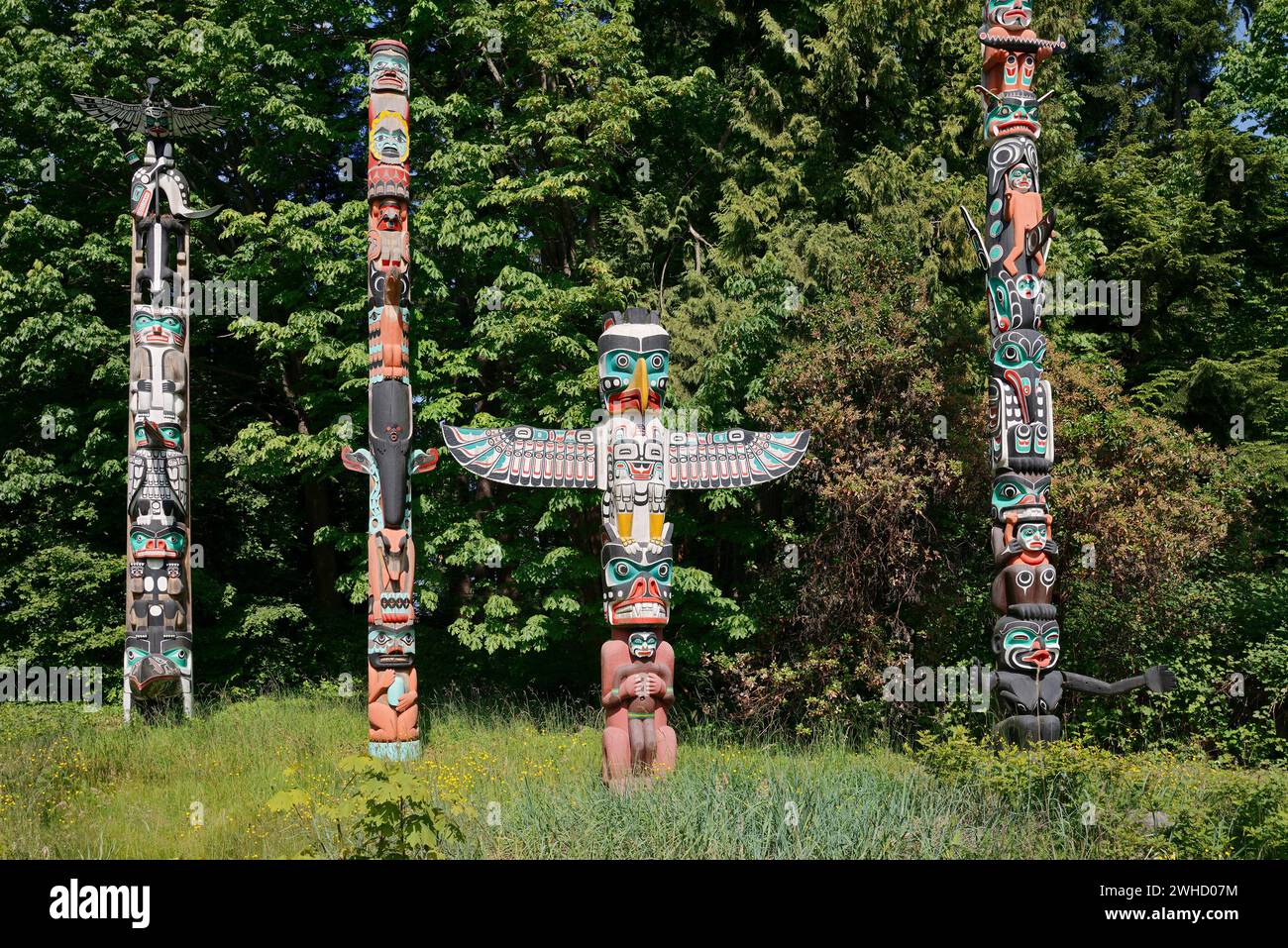 Totempfähle, Stanley Park, Vancouver, Britisch-Kolumbien, Kanada Stockfoto