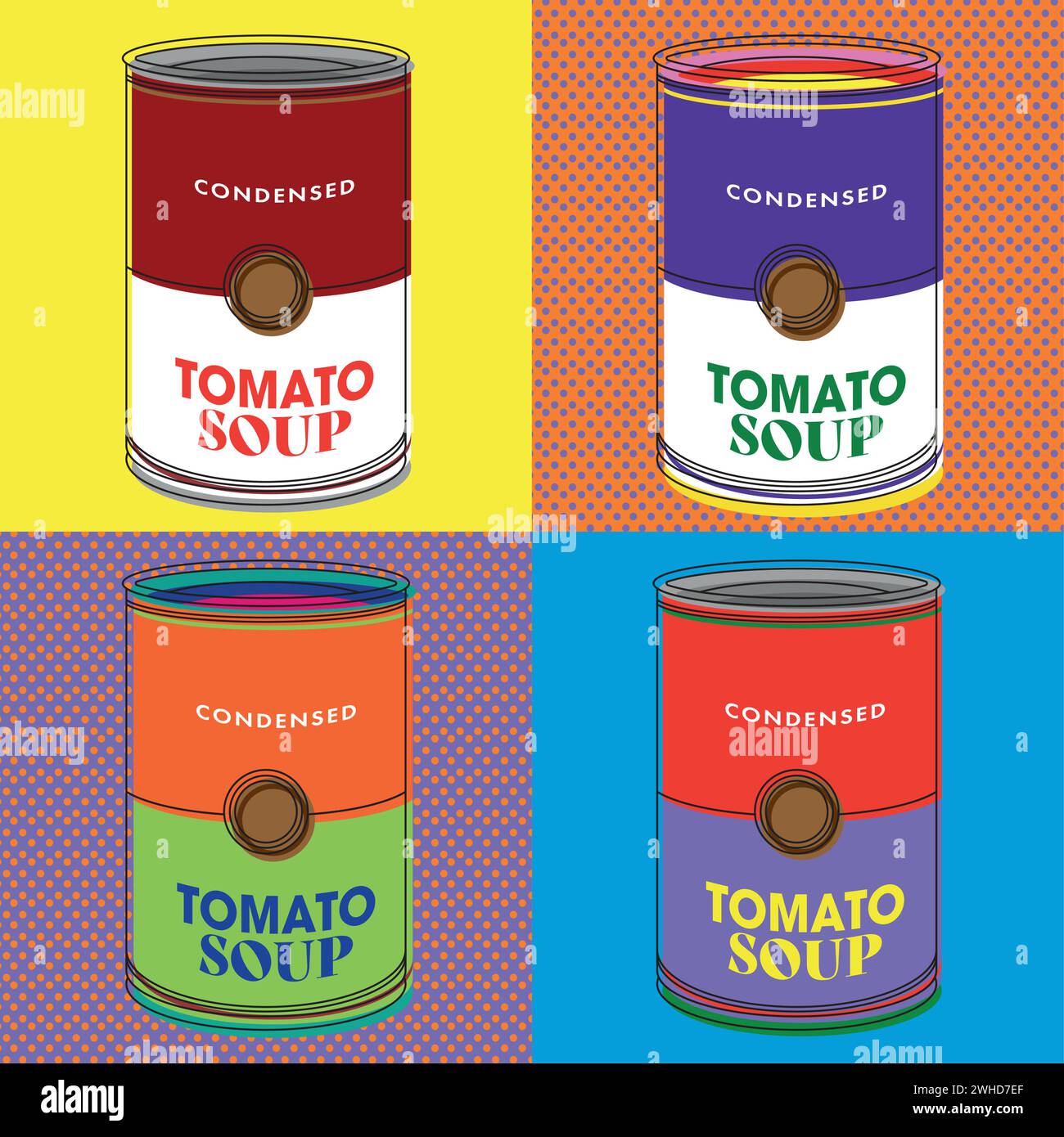 Set von verschiedenen Tomatensuppe Pop Art Stil Comic Vector Stock Vektor