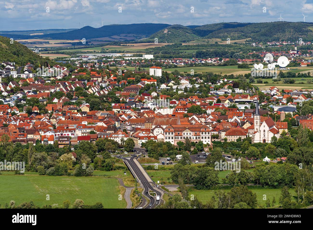 Blick vom Donjon Saaleck über die Weinstadt Hammelburg, Bad Kissingen, Unterfranken, Franken, Bayern, Deutschland Stockfoto