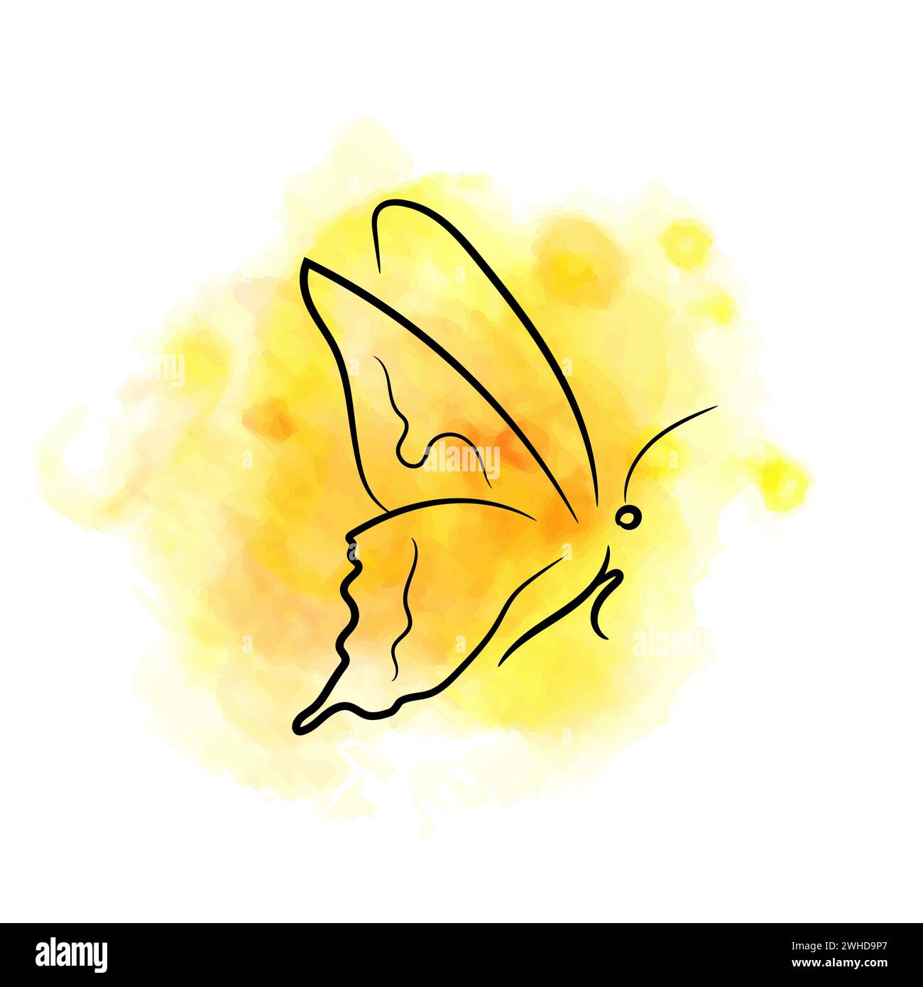 Feuriger gelber Schmetterling, Tinte, Aquarell Stock Vektor