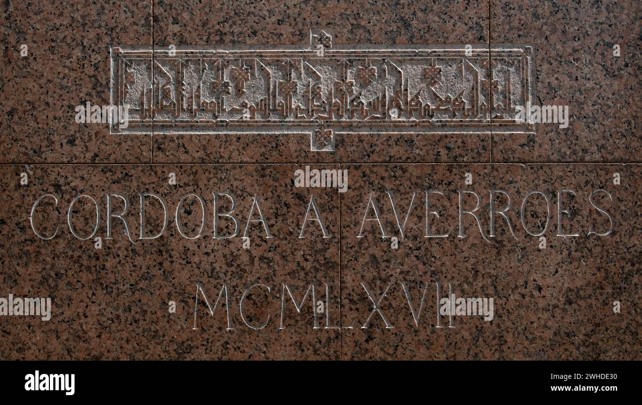 Spanien, Andalusien, Cordoba, Ibn Ruschd-Denkmal, Detail Stockfoto