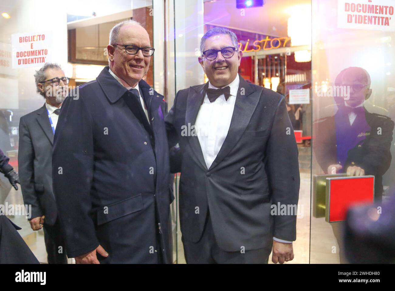 Sanremo, Italien. Februar 2024. Sanremo 9. Februar 2024 Alberto di Monaco a Sanremo con Giovanni Toti Adriano Conte/LaPresse Credit: LaPresse/Alamy Live News Stockfoto