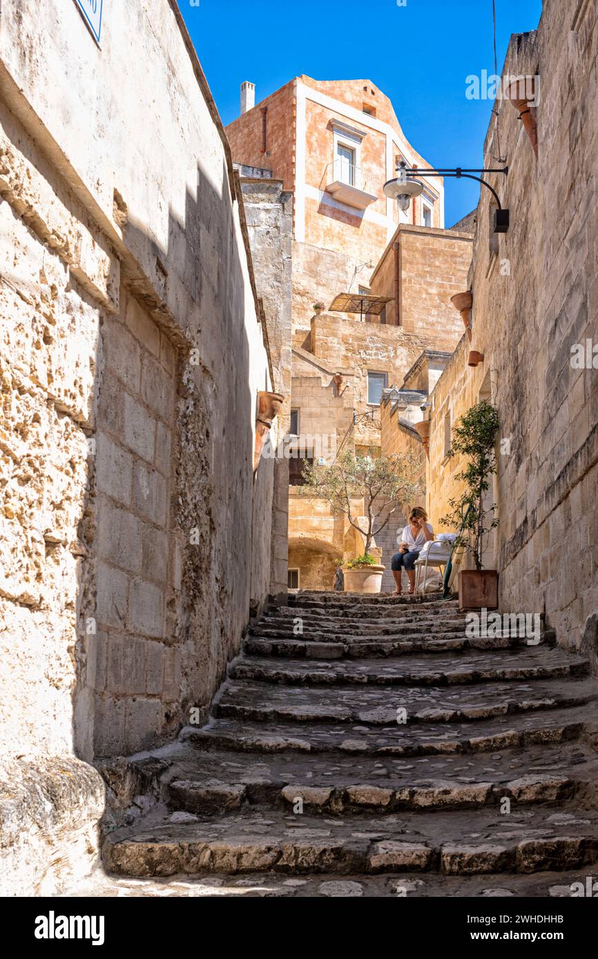 Matera wartet auf Kunden im Sassi, Basilicata, Italien Stockfoto