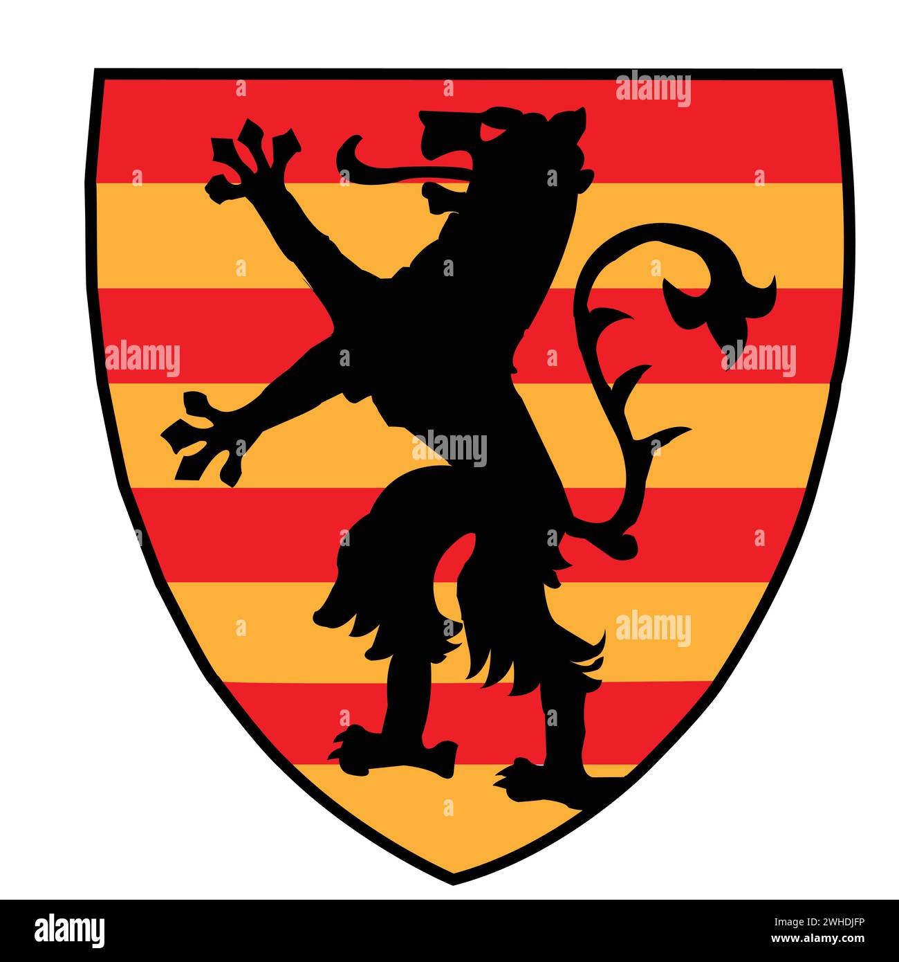 Wappen mit schwarzem Panther-Angriff; Wappen inspiriert von Oltenia County Banner; schwarzer Panther in zwei Pfoten Stock Vektor