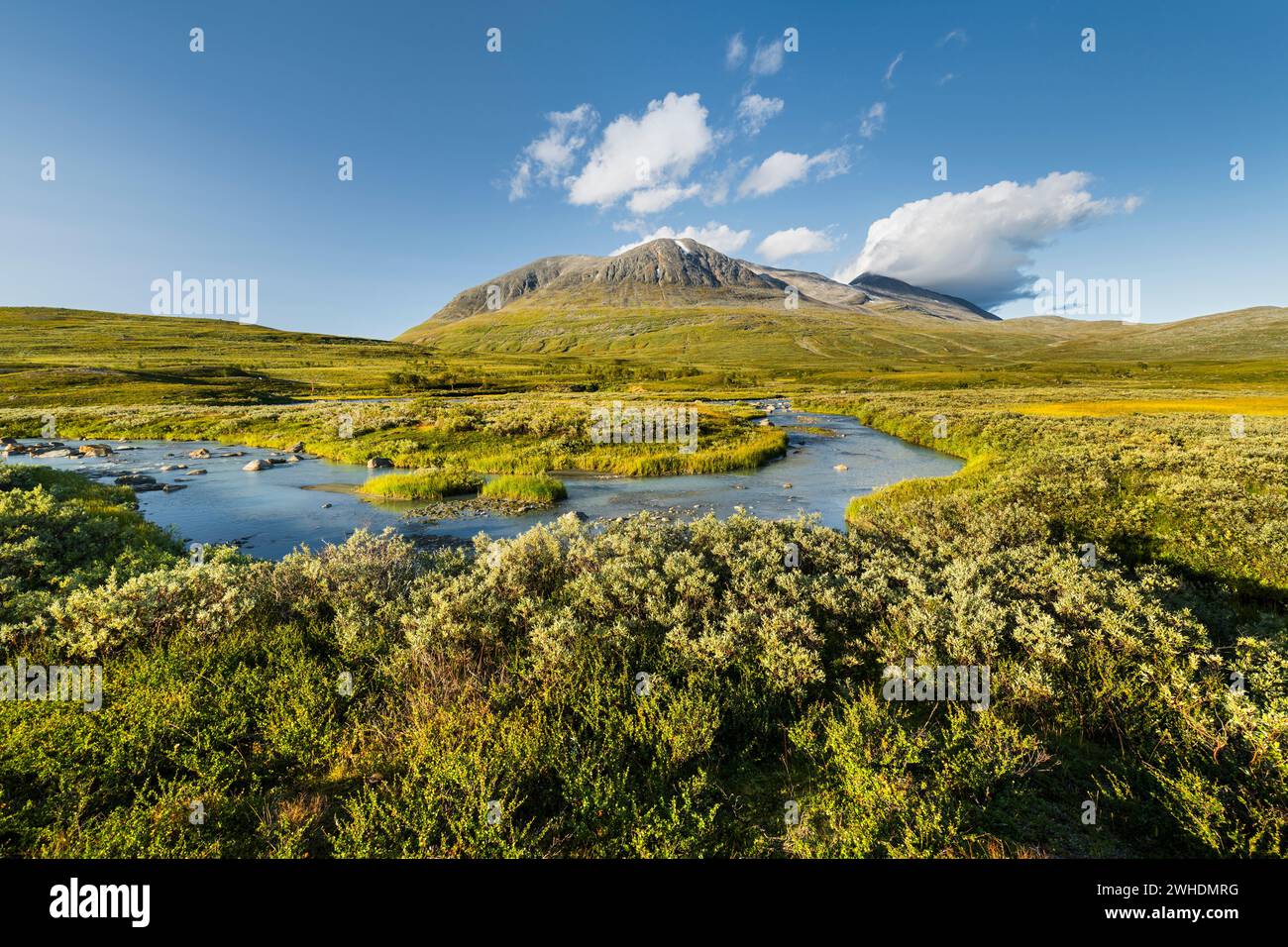 Fluss Sjnjuvtjudisjahka, Nationalpark Sarek, Lappland, Schweden, Europa Stockfoto