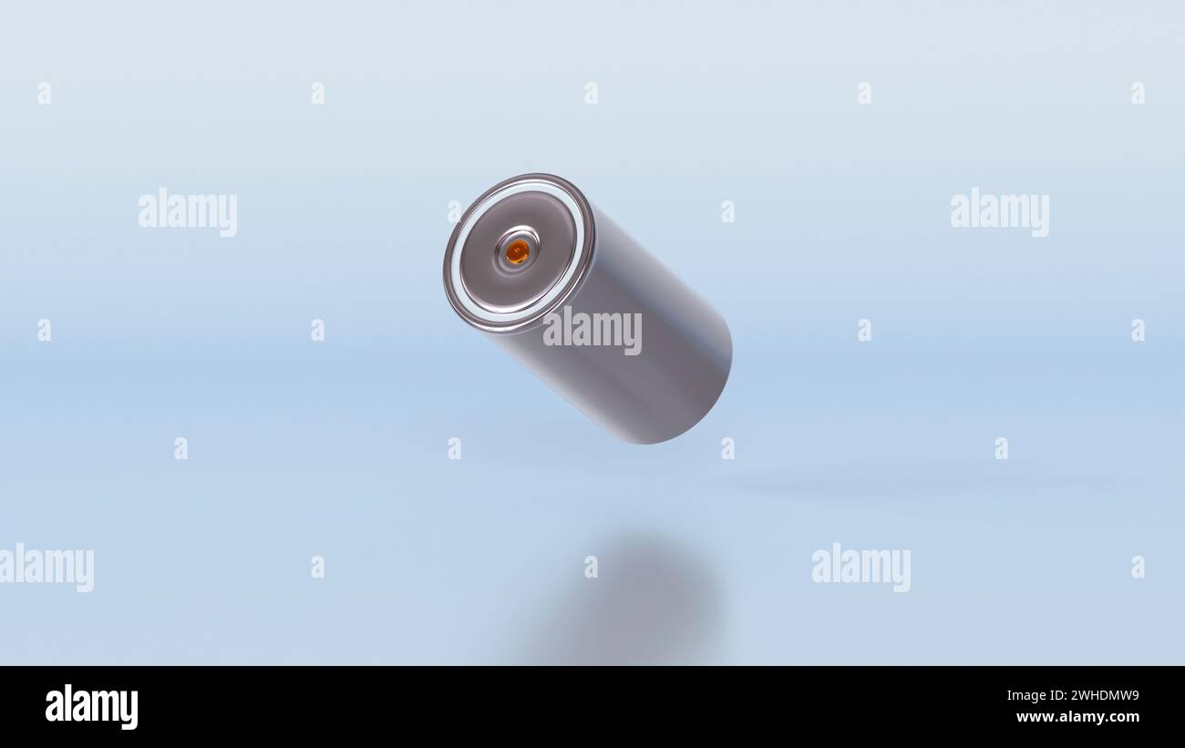 Lithium Traction 4680 Batteriezelle für Batteriemodule auf weißem Hintergrund, Massenproduktion von Batterien Hochleistung, Energie für Elektrofahrzeuge, trocken Stockfoto