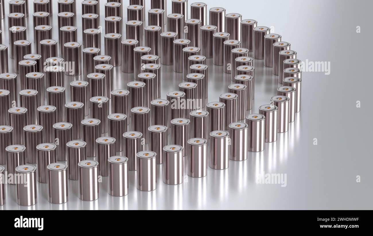 Charge Lithium Traction 4680 Akkumulatorzelle für Batteriemodule, Massenbatterien Hochleistung, Energie für Elektrofahrzeuge, Trockenelektrode, alt Stockfoto