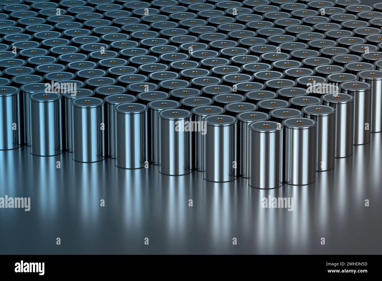 Zylindrische Lithium-Traktionsbatterie im Format Gruppe 4680 für Batteriemodule, Massenakkumulatoren für Hochleistungs- und Energieerzeugung für Elektrofahrzeuge, Stockfoto