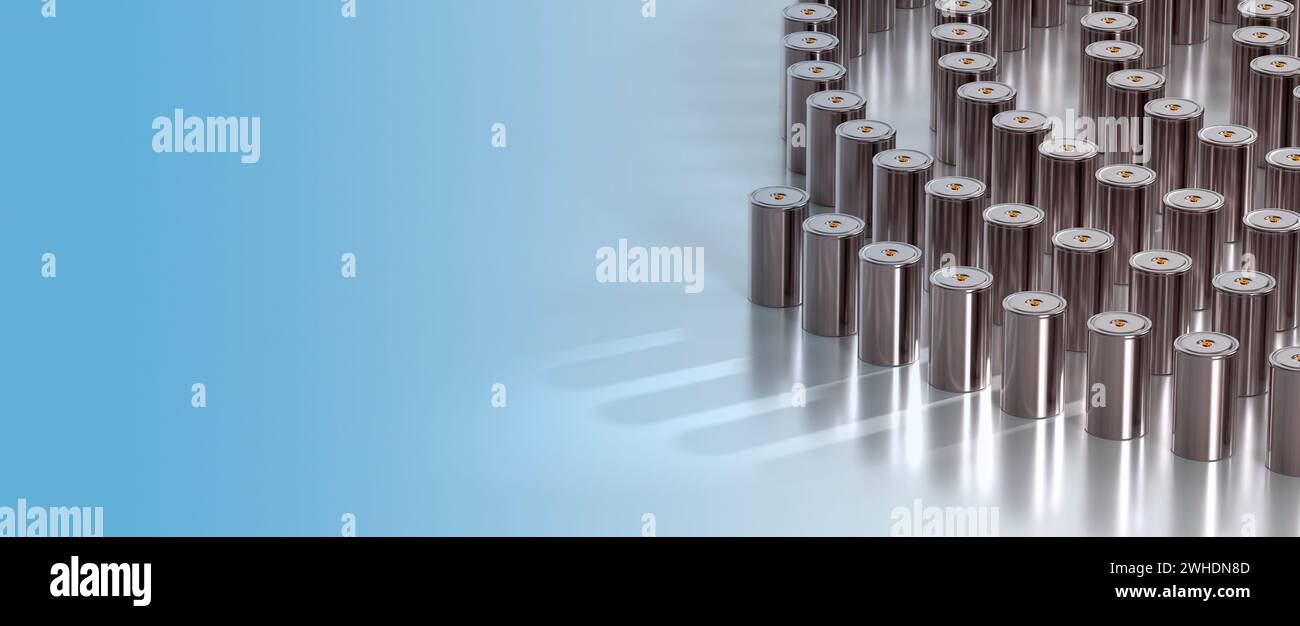 Charge Lithium Traction 4680 Akkumulatorzelle für Batteriemodule, Massenbatterien Hochleistung, Energie für Elektrofahrzeuge, Trockenelektrode, alt Stockfoto