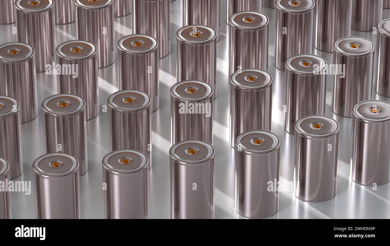 Charge Lithium Traction 4680 Akkumulatorzelle für Batteriemodule, Massenbatterien Hochleistung, Energie für Elektrofahrzeuge, Trockenelektrode, alt Stockfoto