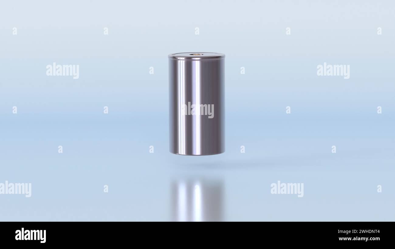 Neue Lithium-Ionen-Batterien 4680, zylindrische Hochenergie-Akkumulatoren, trockene Elektroden, Energie und Energie für Elektrofahrzeuge, fortschrittliche tec Stockfoto