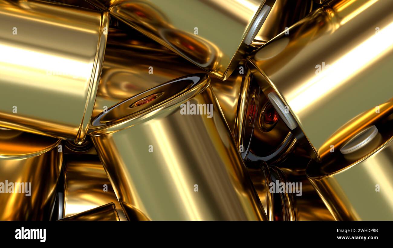 Close-up Gold 4680 Format zylindrische Lithium-Traktionsbatterie für Batteriemodule, Massenakkumulatoren, Hochleistungs- und Energieanwendungen für elektrische Geräte Stockfoto